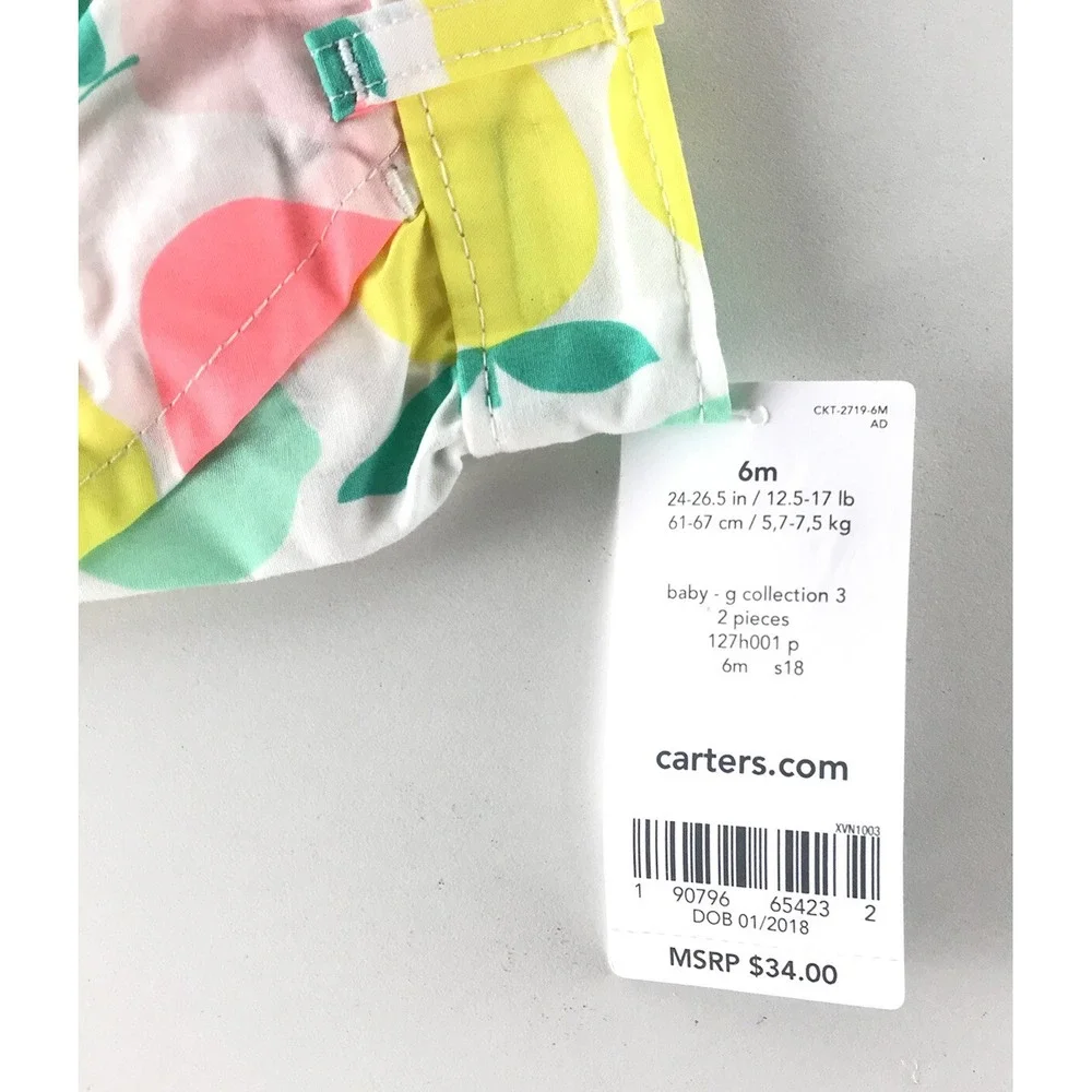 NWT Carter's Shorts Bloomers Fruit Checkered Summer Baby Girls 6 Month Set‎ Of 2